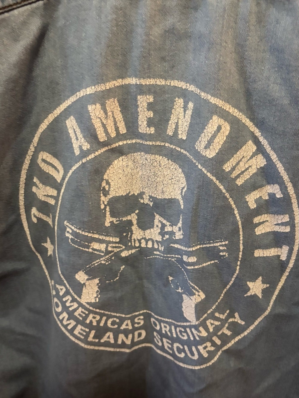 Men’s XL Sleeveless Denim Biker Vest 2nd Amendment Skull Graphic Button Up